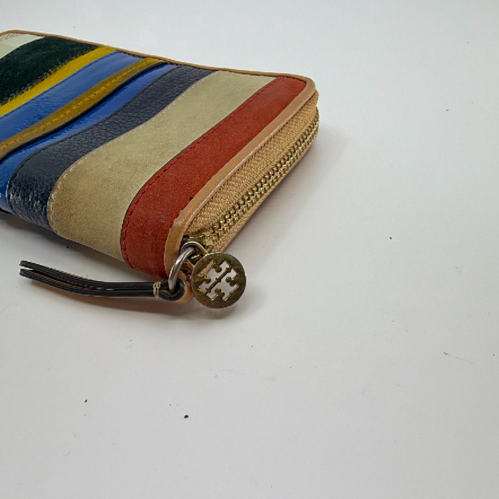 Tory Burch Striped Zip Continental Blue Leather Wallet - Picture 2 of 8